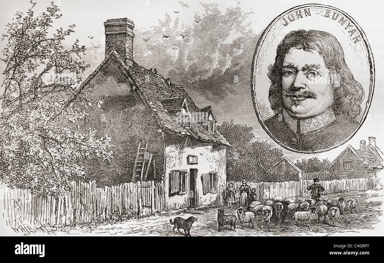 John Bunyan's Cottage en Elstow, Bedfordshire, Angleterre vu à la fin du xixe siècle. John Bunyan, 1628 - 1688. Banque D'Images