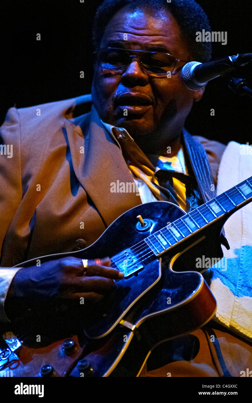 Chanteur et guitariste de blues Roscoe Chenier Bluesband live sur scène Banque D'Images