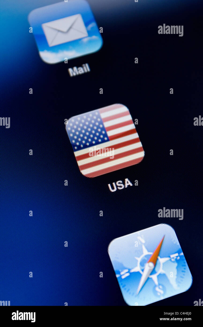 USA Flag Logo App à l'écran. Banque D'Images