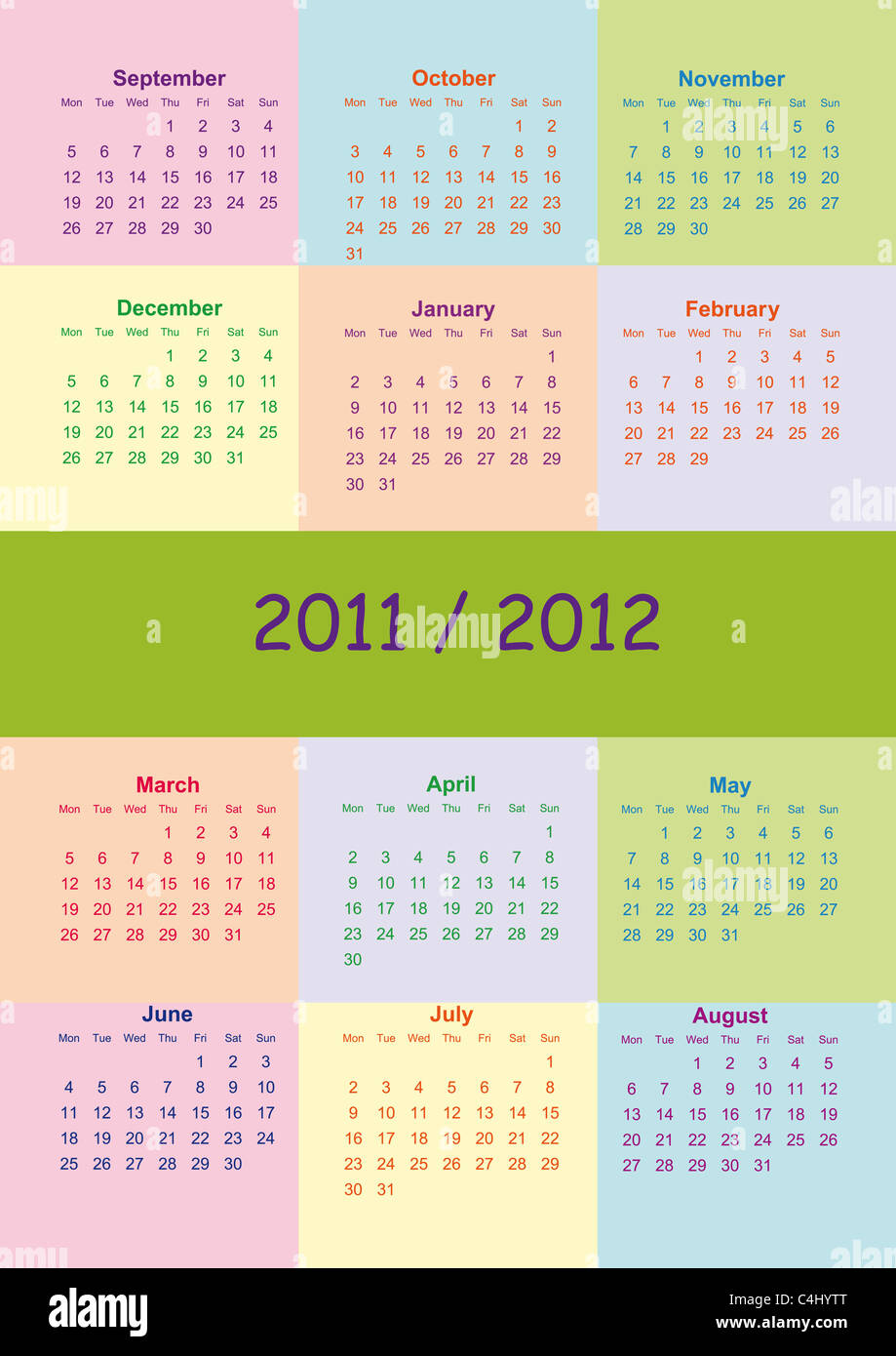 Calendrier scolaire colorés sur nouvelle année scolaire de 2011 à 2012 Année  Photo Stock - Alamy