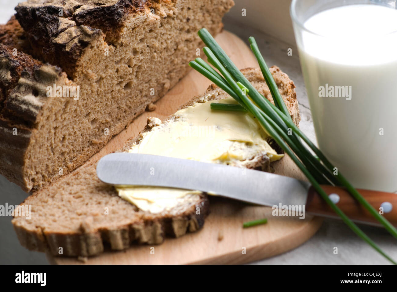 pain et lait Banque D'Images