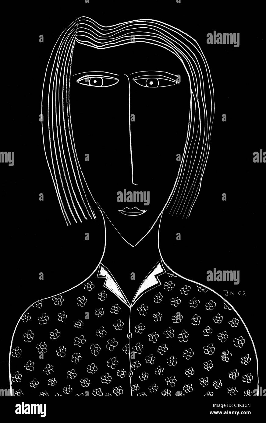 Portrait noir et blanc illustration d'Une femme avec Un Bob Banque D'Images Portrait noir et blanc illustration d'Une femme avec Un Bob Banque D'Images