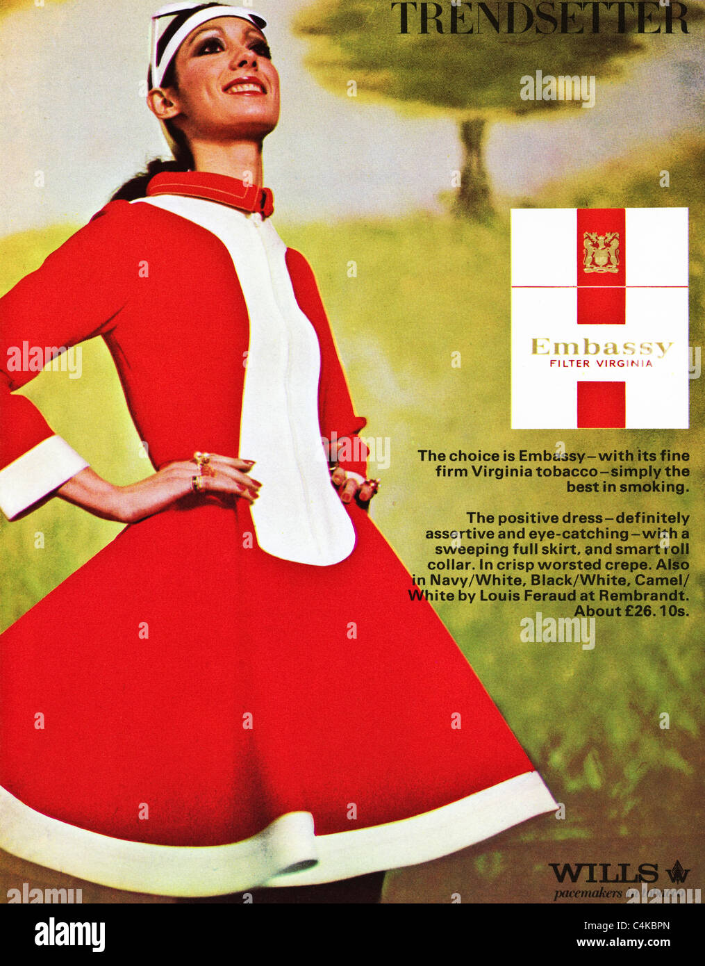 Annonce d'origine pleine page dans le magazine de mode vers 1969 la combinaison de la mode et de la publicité du tabac tabac Wills Banque D'Images