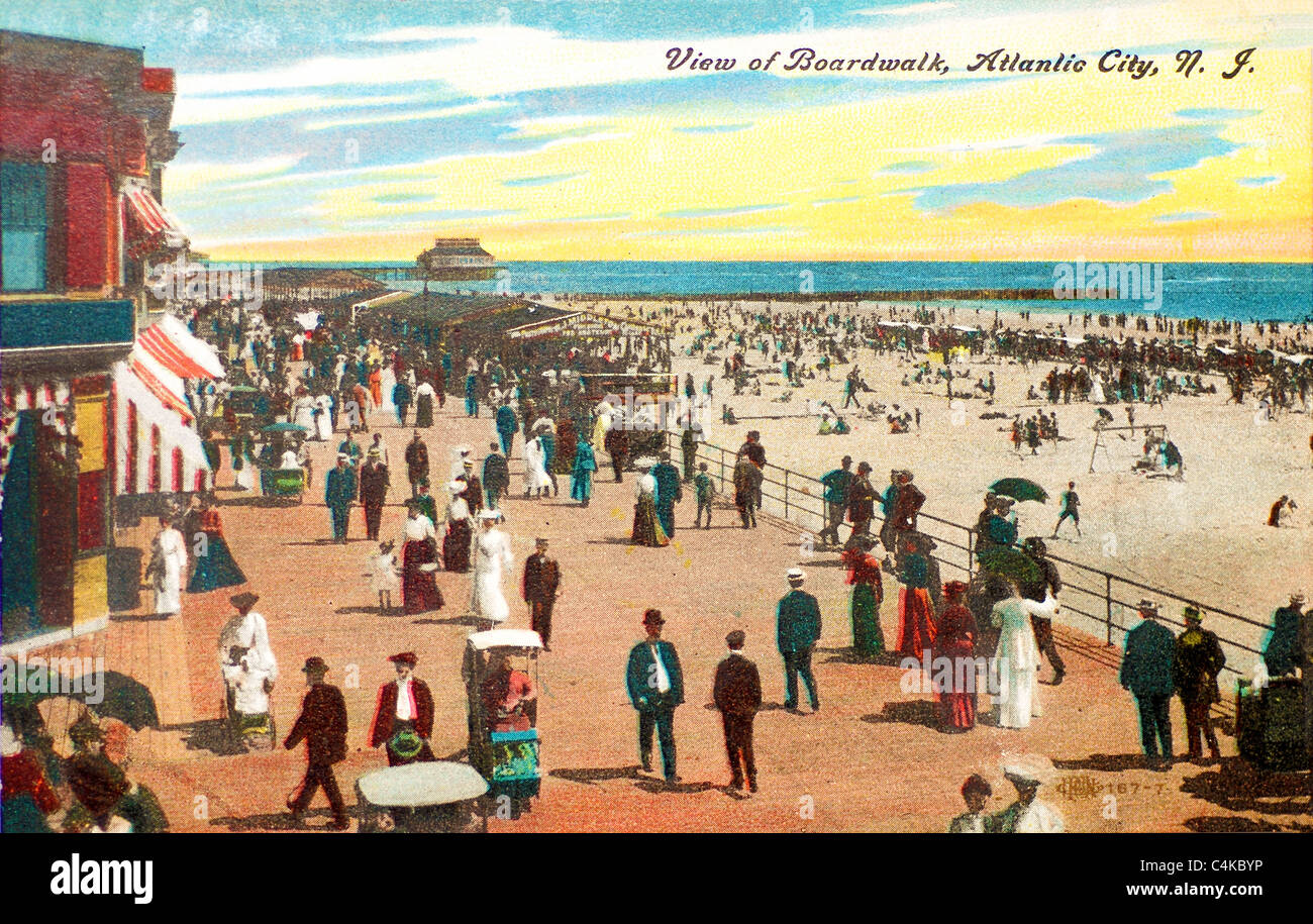 Vintage carte postale de la promenade d'Atlantic City, New Jersey Banque D'Images
