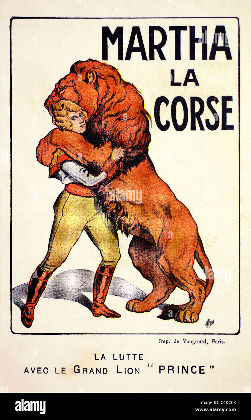 Martha La Corse, dompteur, à partir d'une ancienne carte postale du début des années 1900 Banque D'Images