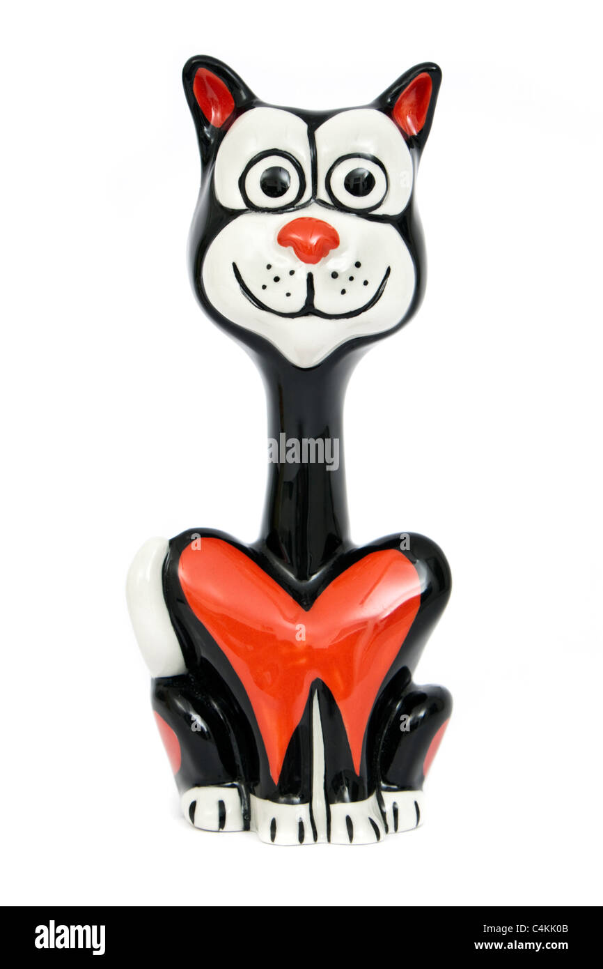 Lorna Bailey chat porcelaine avec des couleurs sous glaçure ornement Banque D'Images