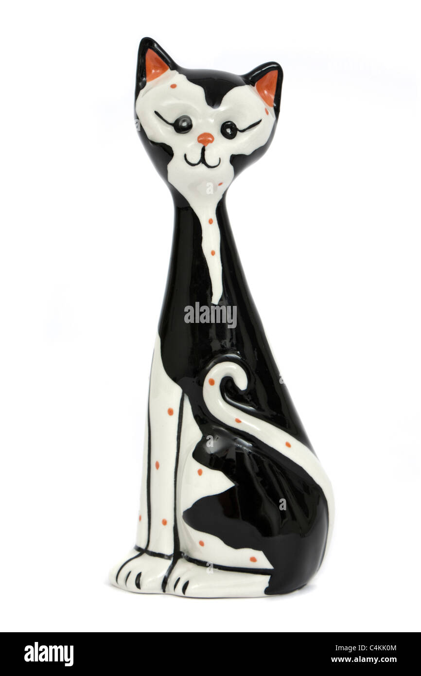 Lorna Bailey chat porcelaine avec des couleurs sous glaçure ornement Banque D'Images