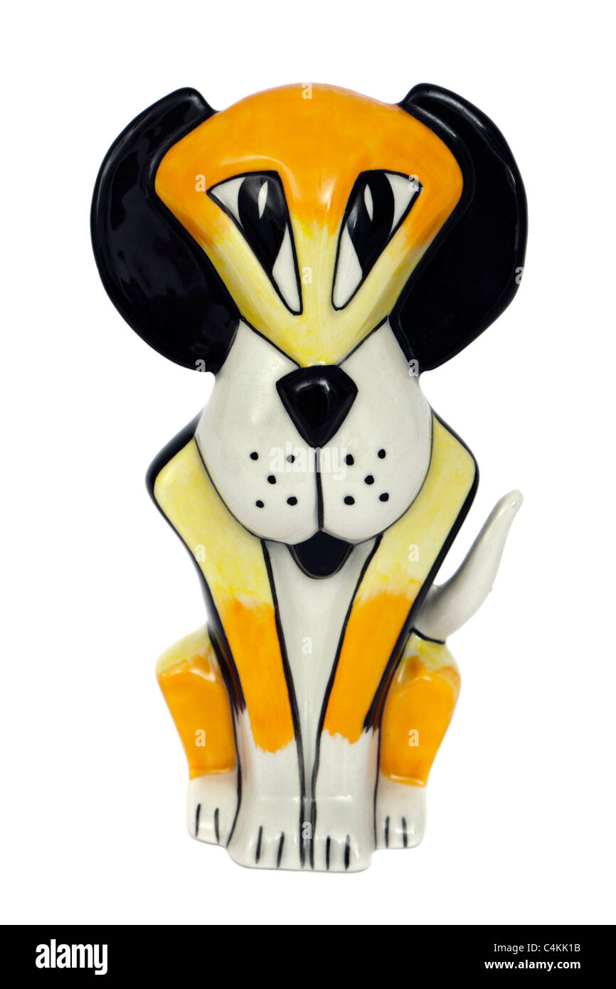 Lorna Bailey chien en porcelaine avec des couleurs sous glaçure ornement Banque D'Images