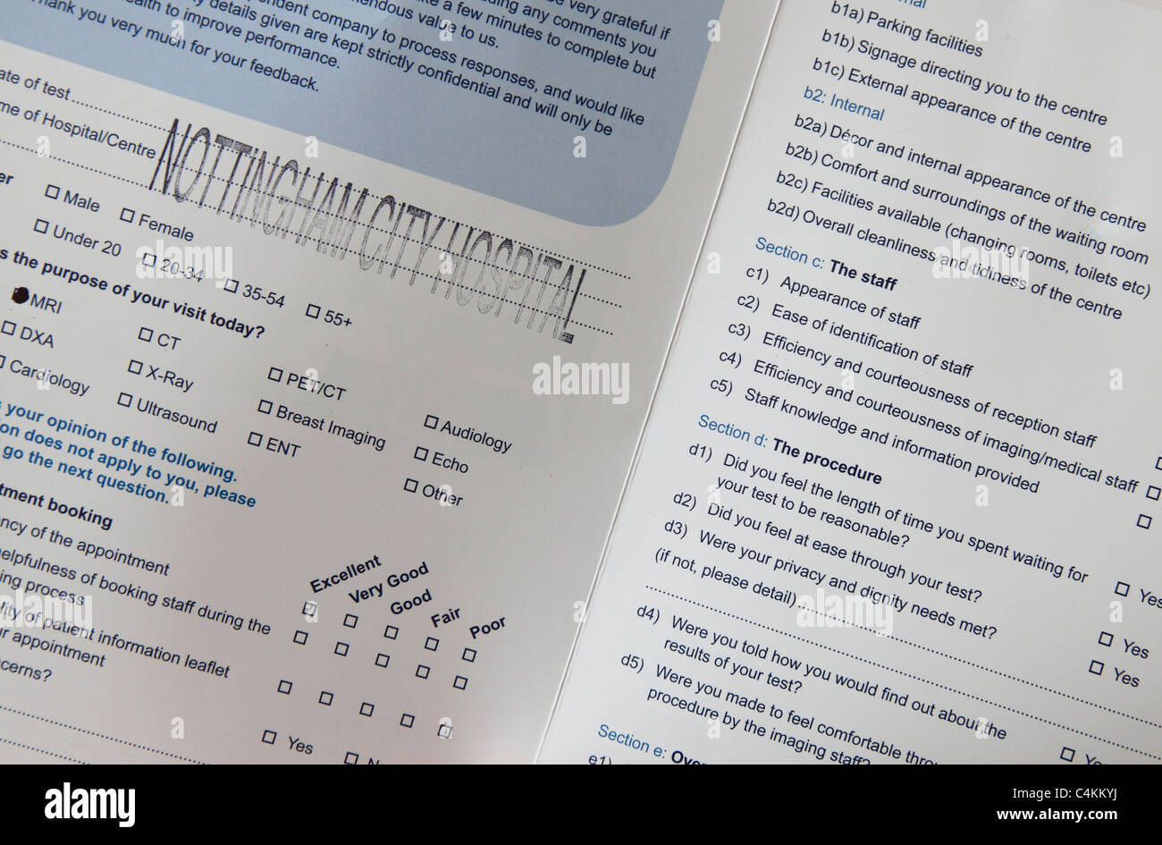 A Nottingham City Hospital patient satisfaction survey. Banque D'Images