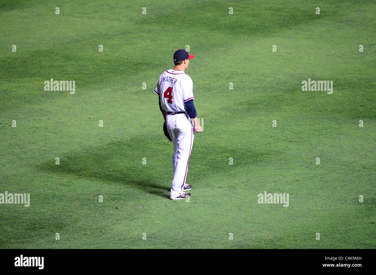 Atlanta, Géorgie - 16 juin 2011 : Joe Mather de l'équipe de baseball des Braves d'Atlanta. Banque D'Images