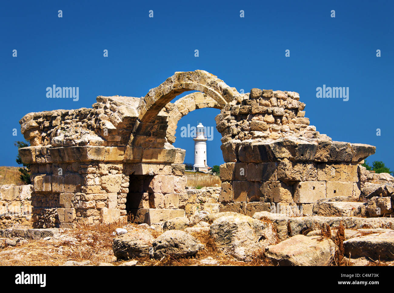 Ruines du château byzantin à Sarantra,Kolones,phare de Paphos et Parc archéologique de Paphos, Paphos, Chypre, Banque D'Images