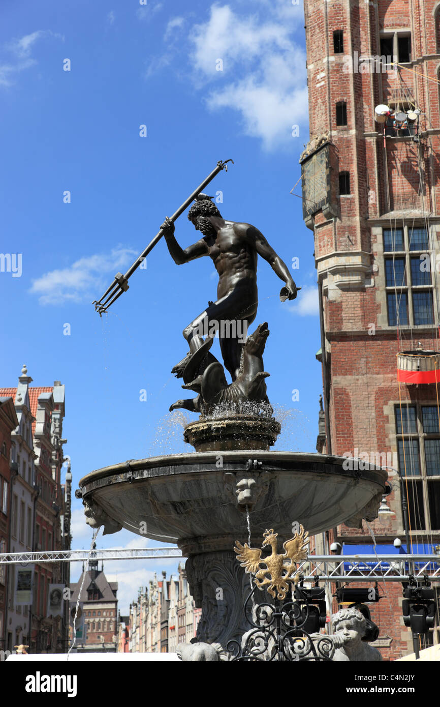 Fontaine de Neptune à Gdansk, Pologne. Banque D'Images