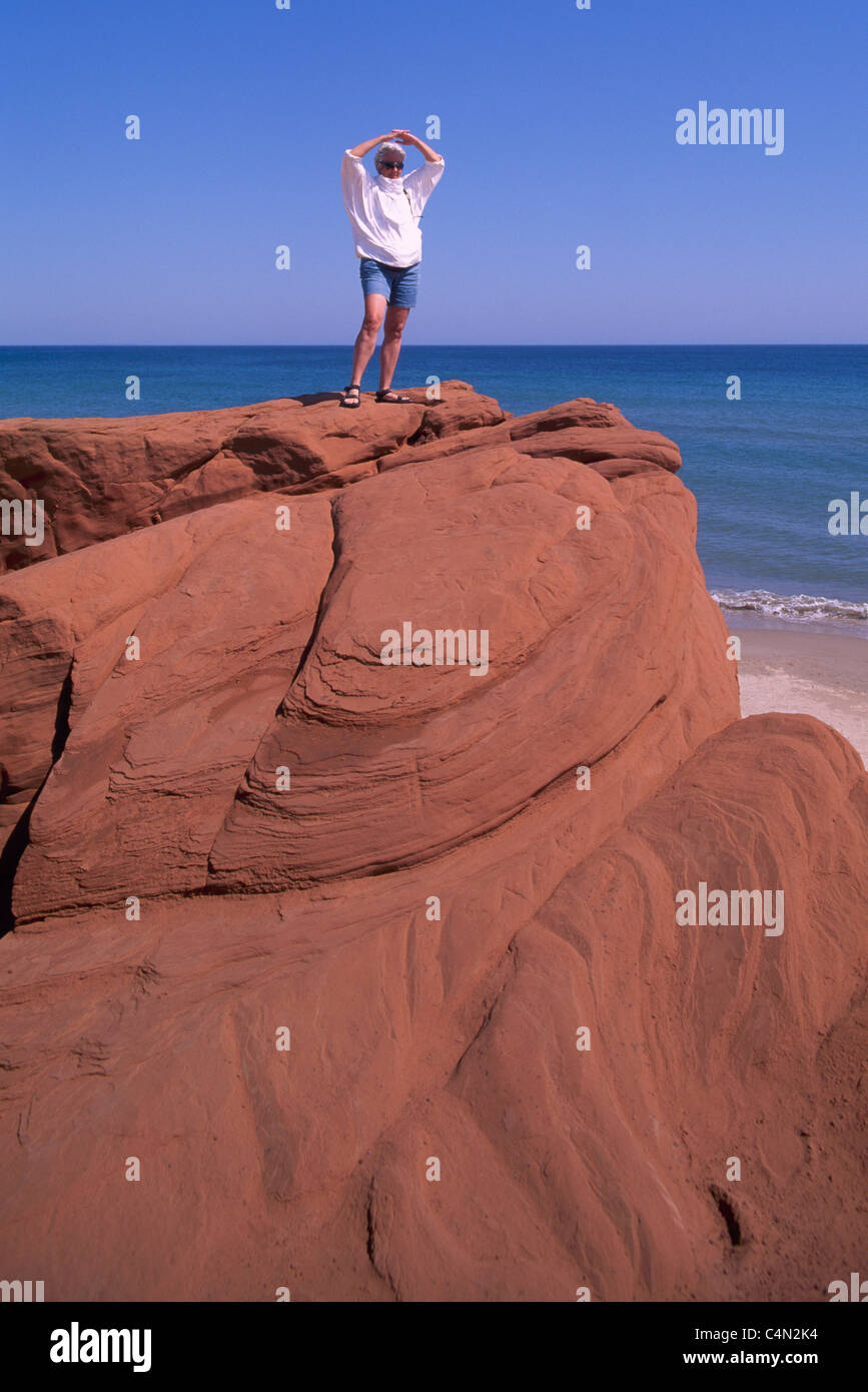 Iles de la Madeleine (la Madeleine), Québec, Canada - falaises de grès du Dune du Sud (Sud), Dune Ile du Havre-aux-Maisons Banque D'Images