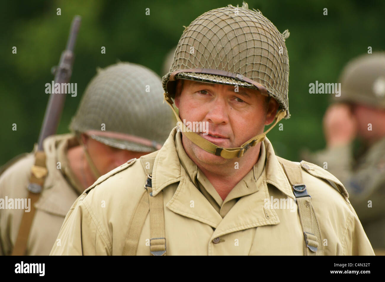 Soldat américain à partir d'une reconstitution de la seconde guerre mondiale d'Overlord Banque D'Images