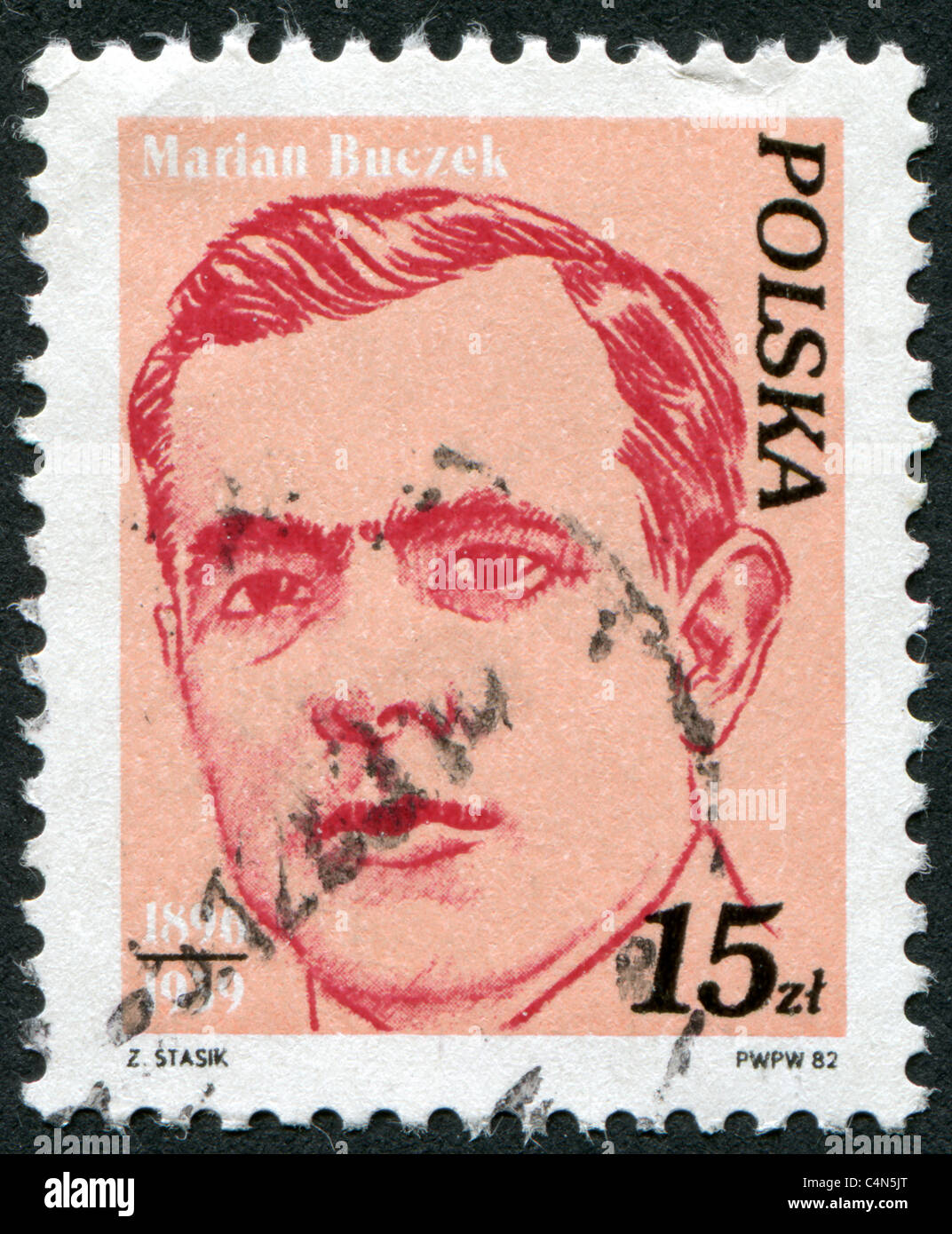 Pologne 1982 : timbre imprimé dans la Pologne, le portrait de Marian Buczek Banque D'Images