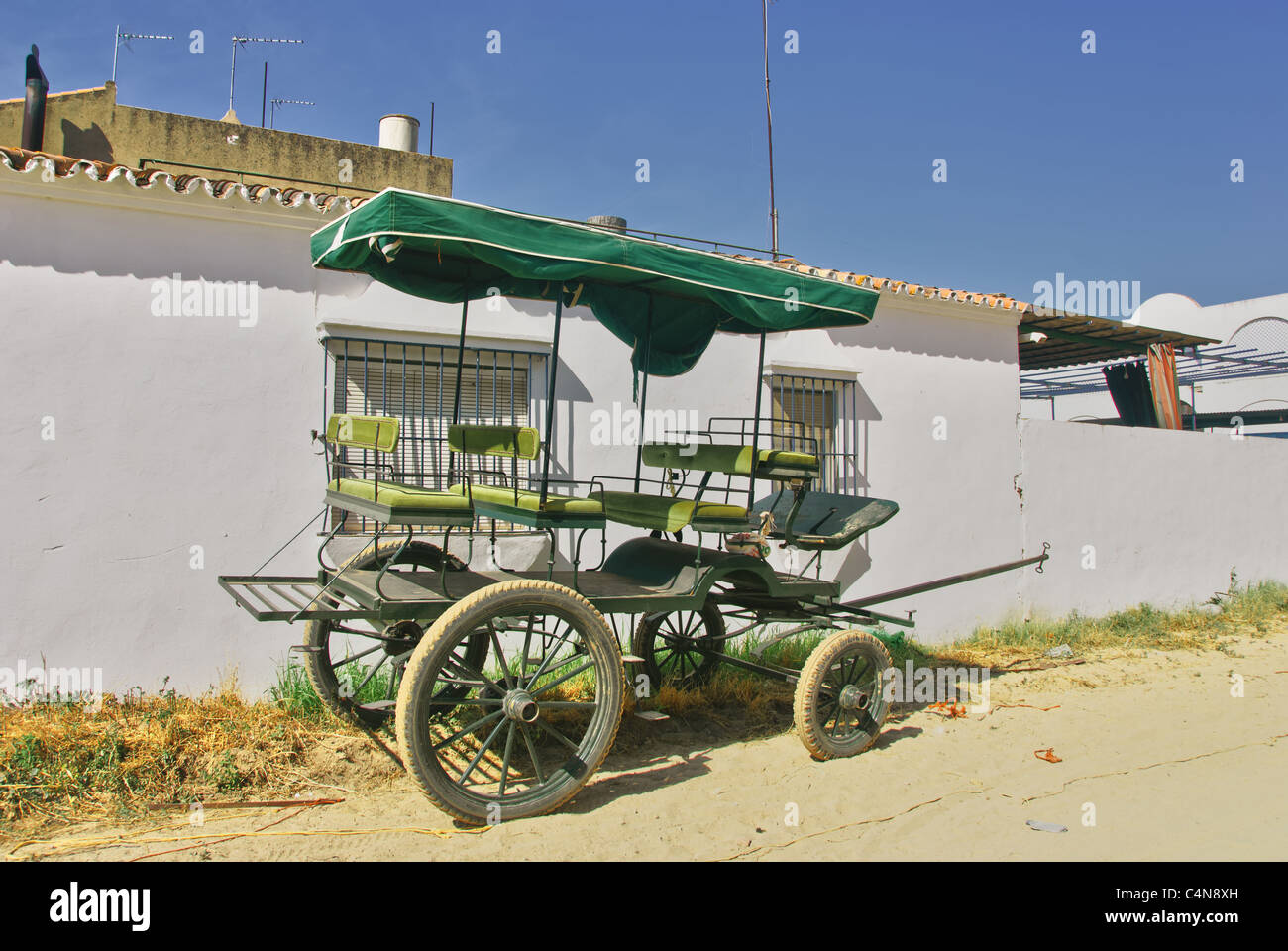 Vieux char antique, vieux chariot espagnol à El Rocio, Andalousie, Espagne Banque D'Images