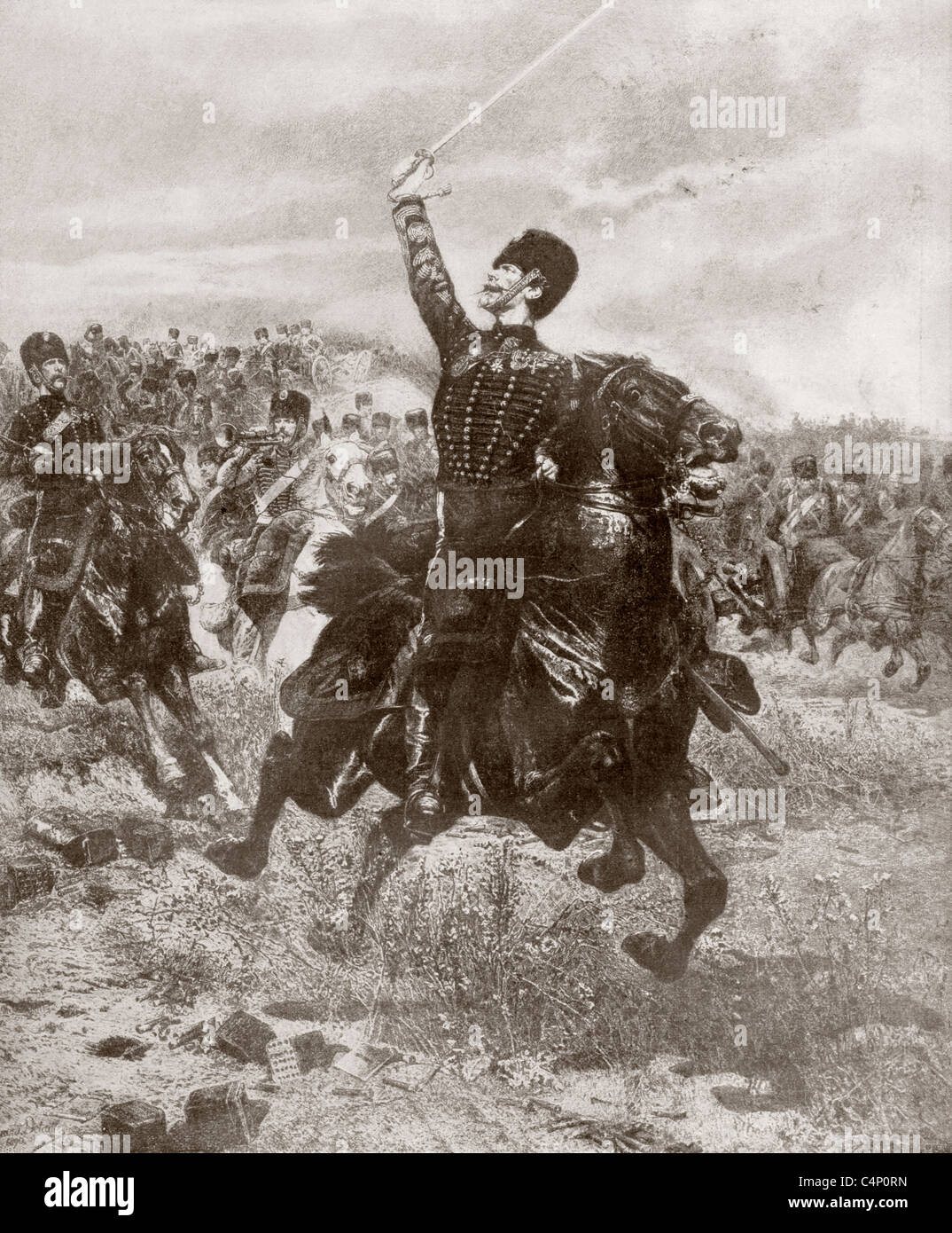 Les hommes d'artillerie française vers les positions ennemies de charge au cours de la guerre franco-prussienne de 1870. Banque D'Images