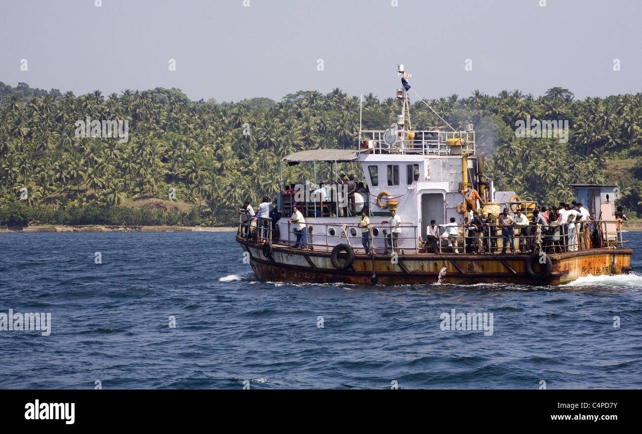 Ferry entre l'île de Ross et de Port Blair. Banque D'Images