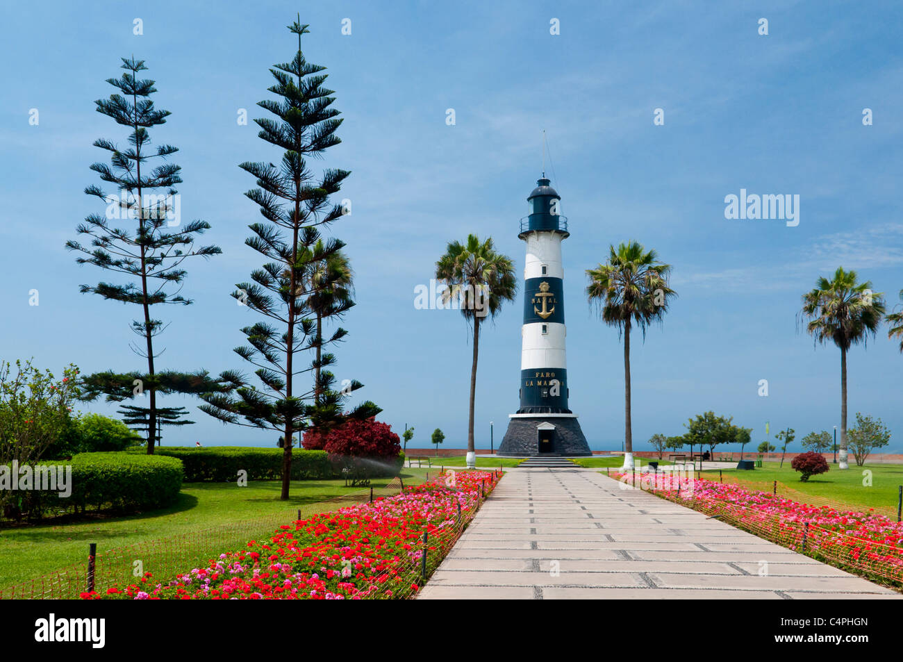 Le phare sur la côte de Miraflores Lima, Pérou, Amérique du Sud. Banque D'Images