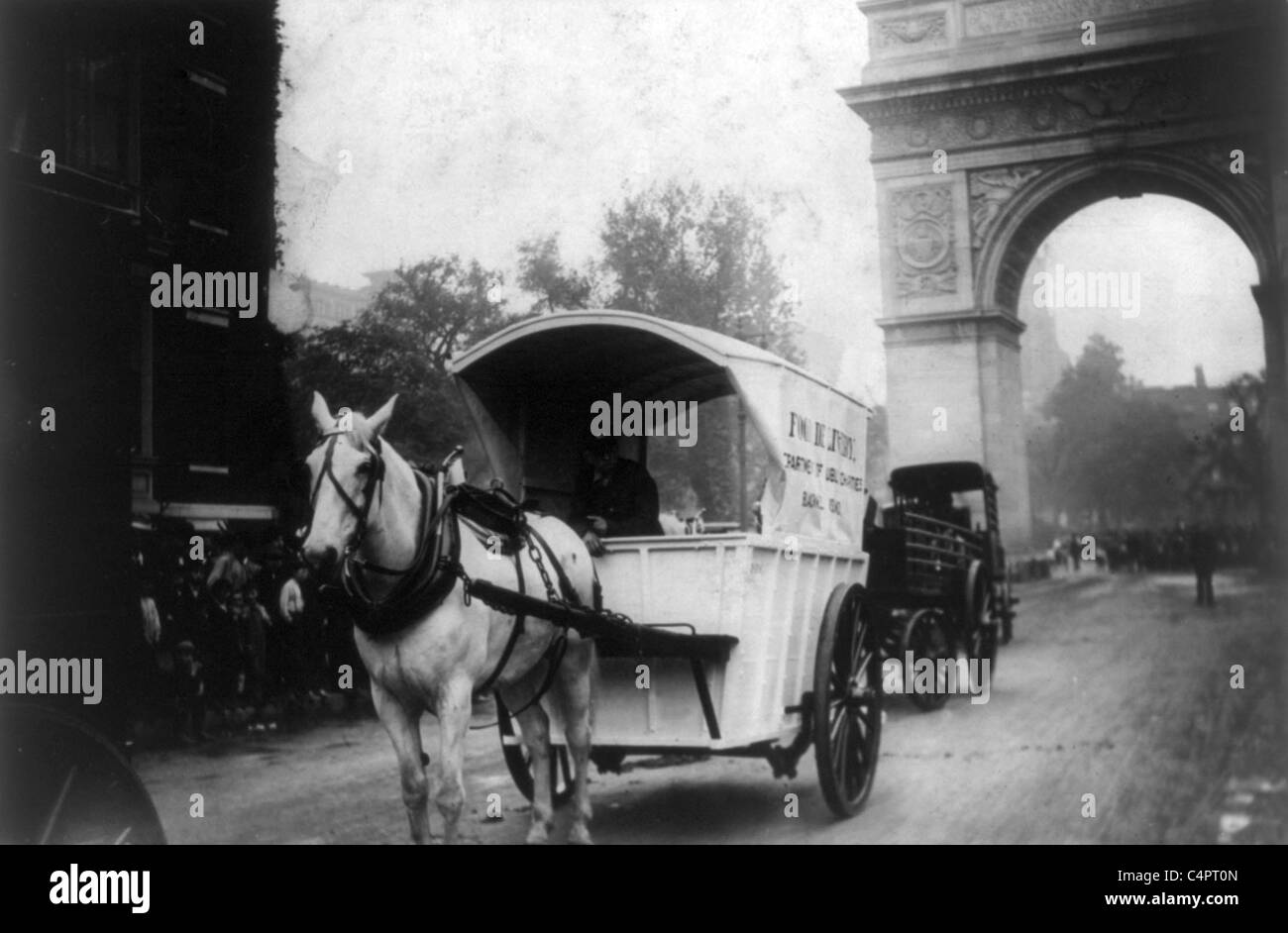 Chariot de livraison et de chevaux, New York City, 1908 Banque D'Images