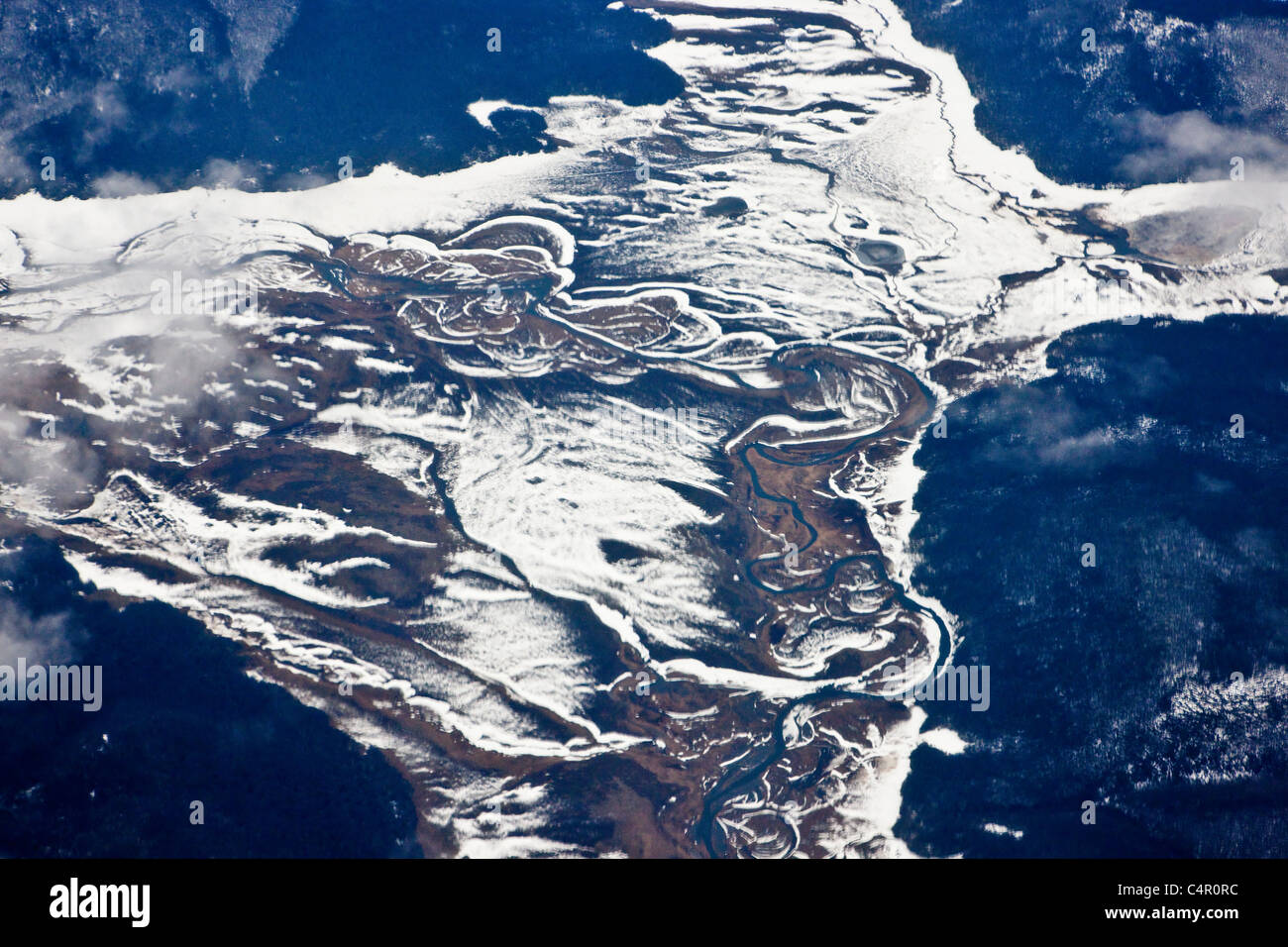 Vue aérienne de l'extrémité sud de la Cordillère des Andes, Argentine Banque D'Images