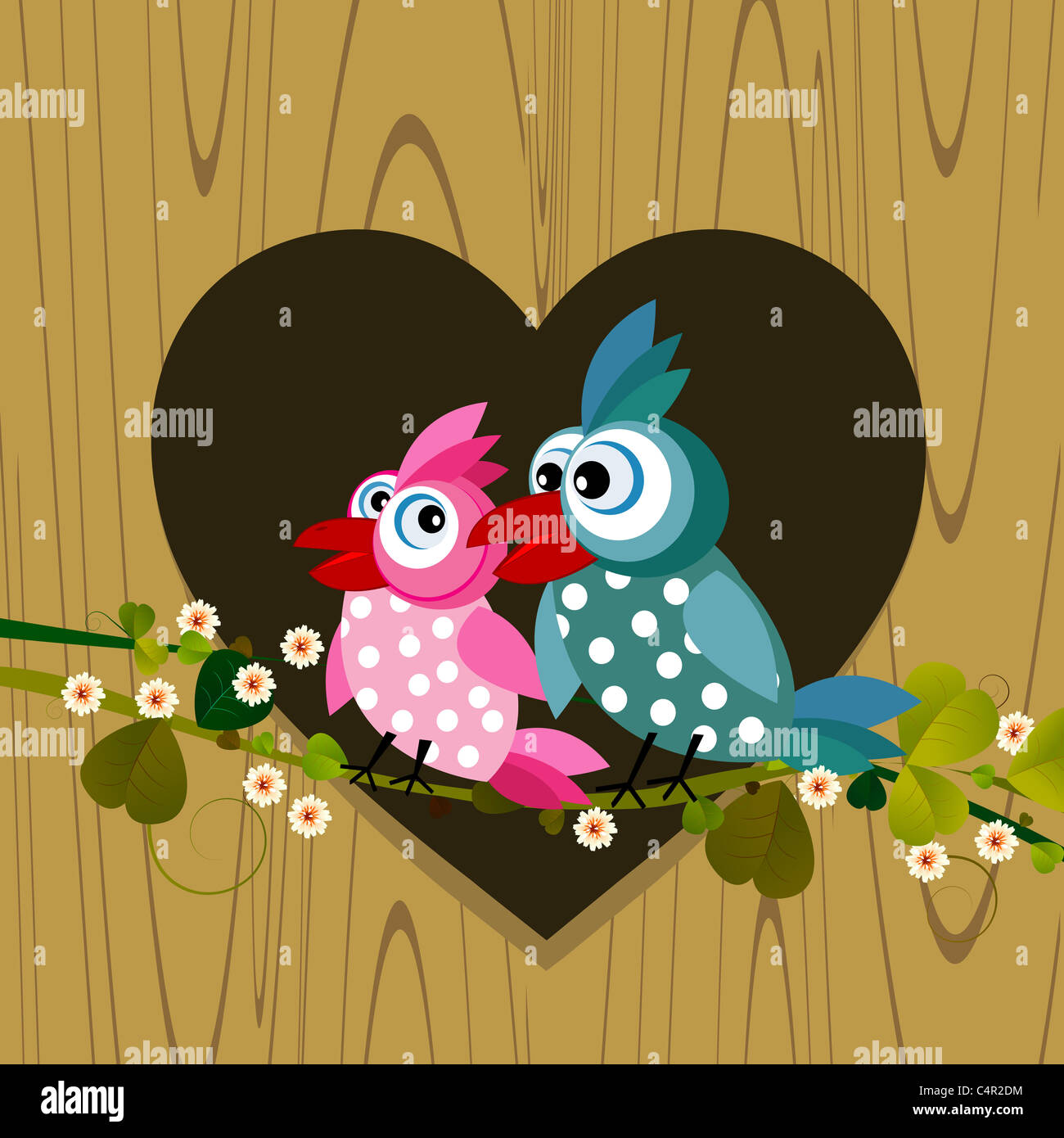 Arrière Plan De Dessin Animé Avec Deux Oiseaux De Lamour