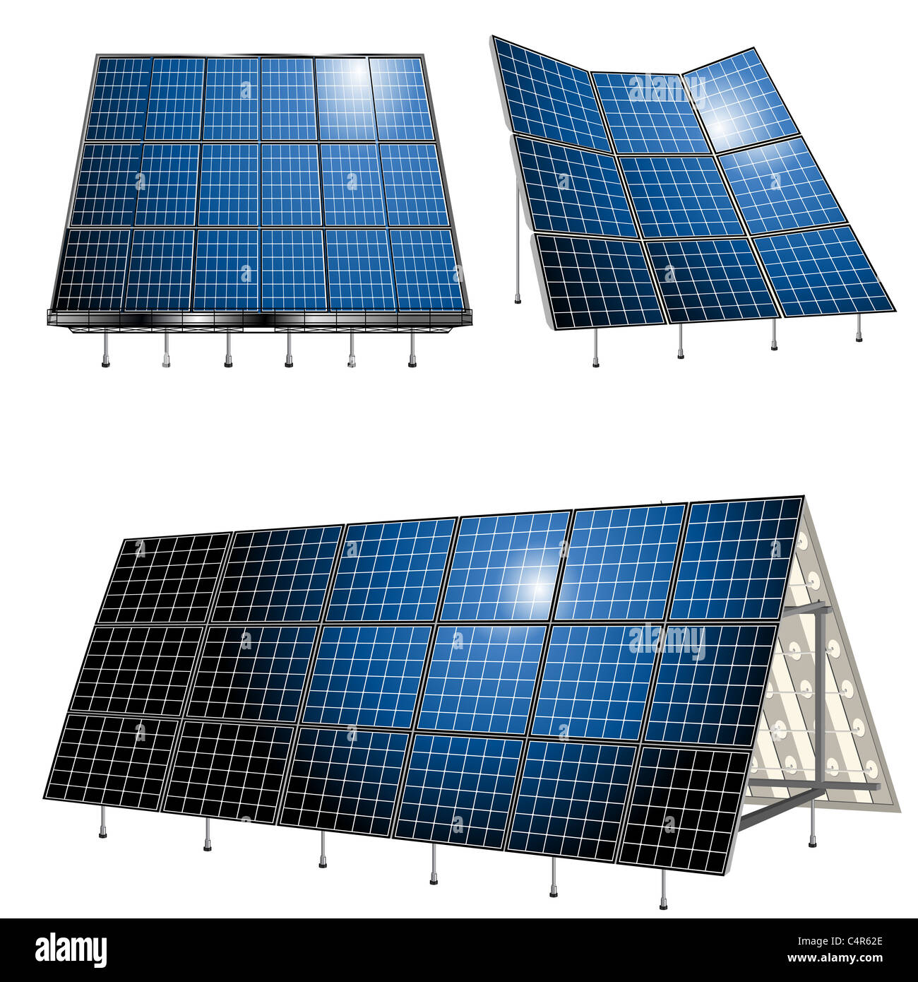 L'énergie de remplacement, des panneaux solaires sur fond blanc Banque D'Images