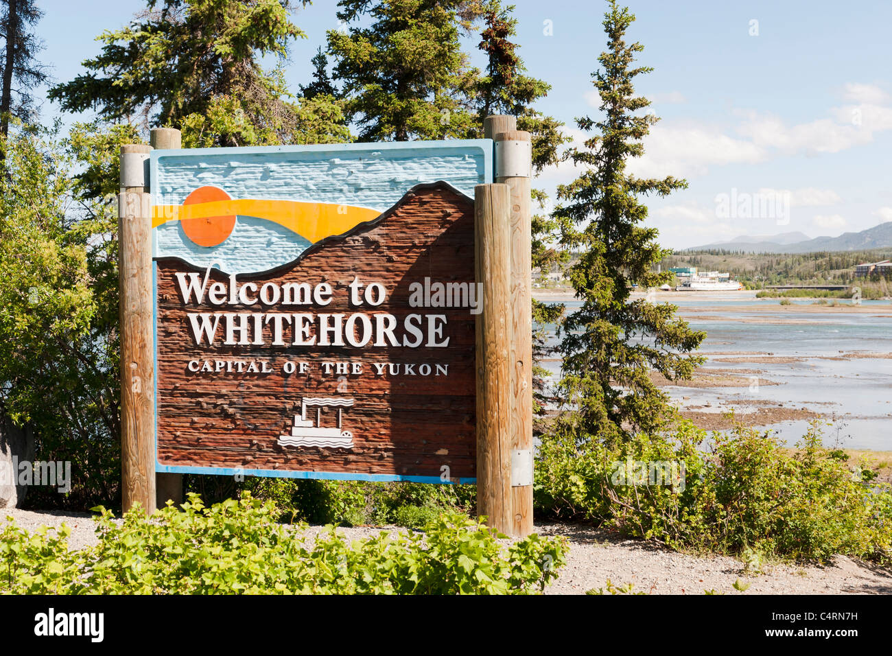 Panneau de bienvenue. Whitehorse (Territoire du Yukon, Canada. Banque D'Images