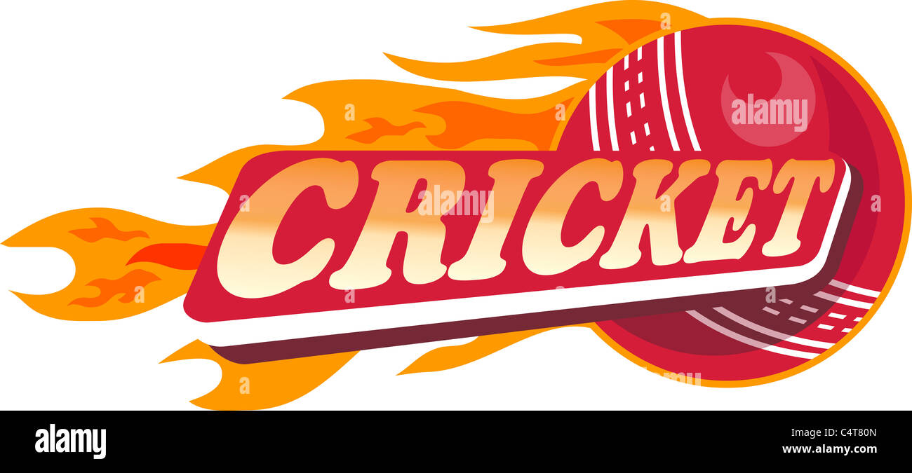 Illustration d'un cricket ball sports avec le feu et les flammes isolées sur fond blanc fait dans le style rétro Banque D'Images