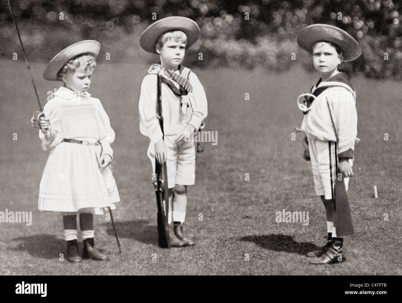 La princesse Marie, Prince Edward, plus tard le roi Édouard VIII, et Prince Albert comme enfants. Banque D'Images