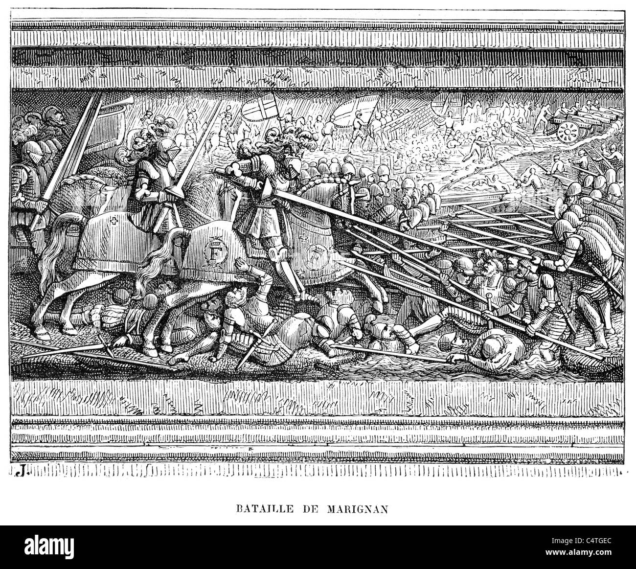La bataille de Marignan a eu lieu pendant la phase des guerres d'Italie 1494 à 1559 appelé la guerre de la Ligue de Cambrai, Banque D'Images