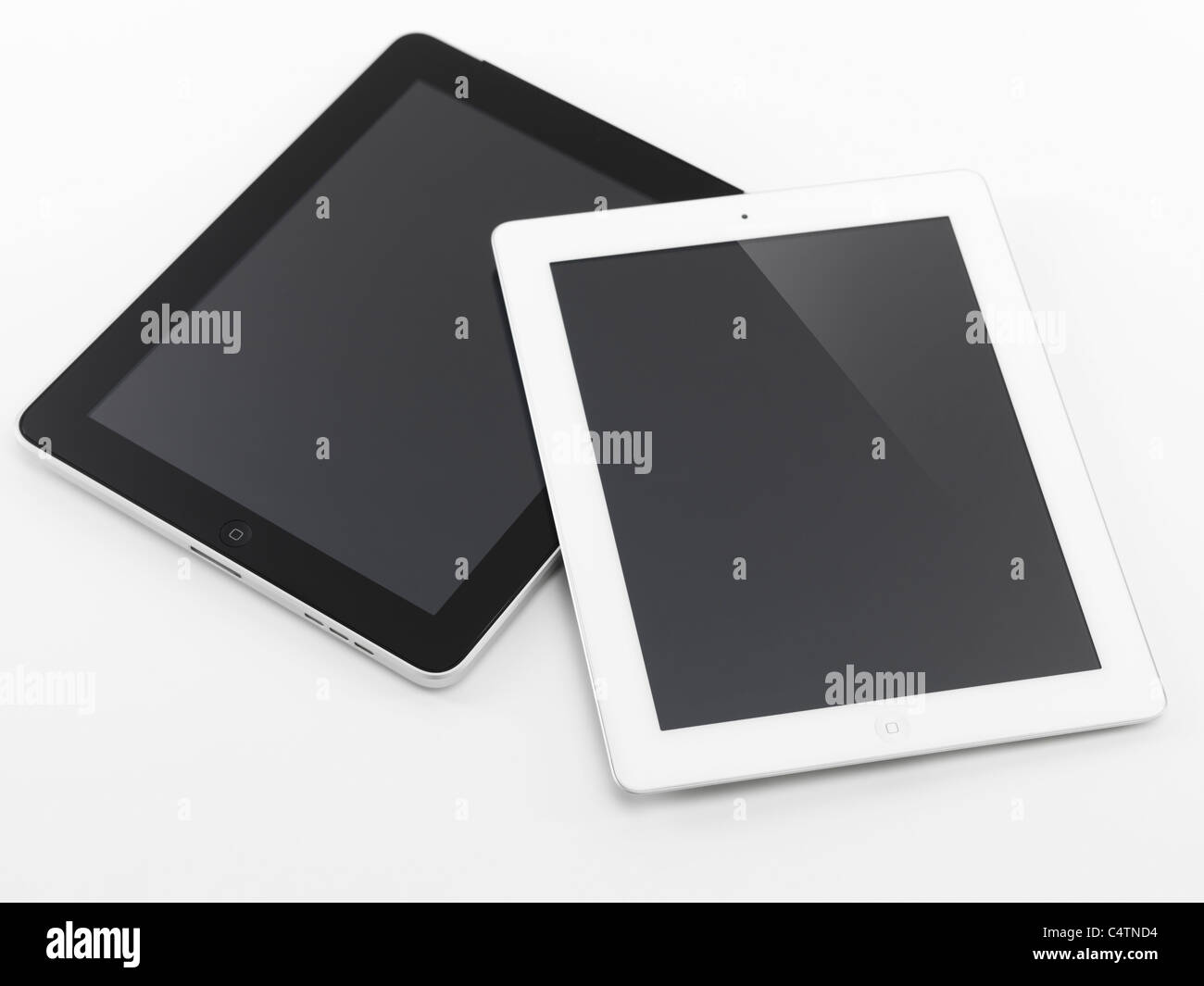 Apple iPad 2 blanc et noir iPad tablet computers. Isolé sur fond blanc. Banque D'Images