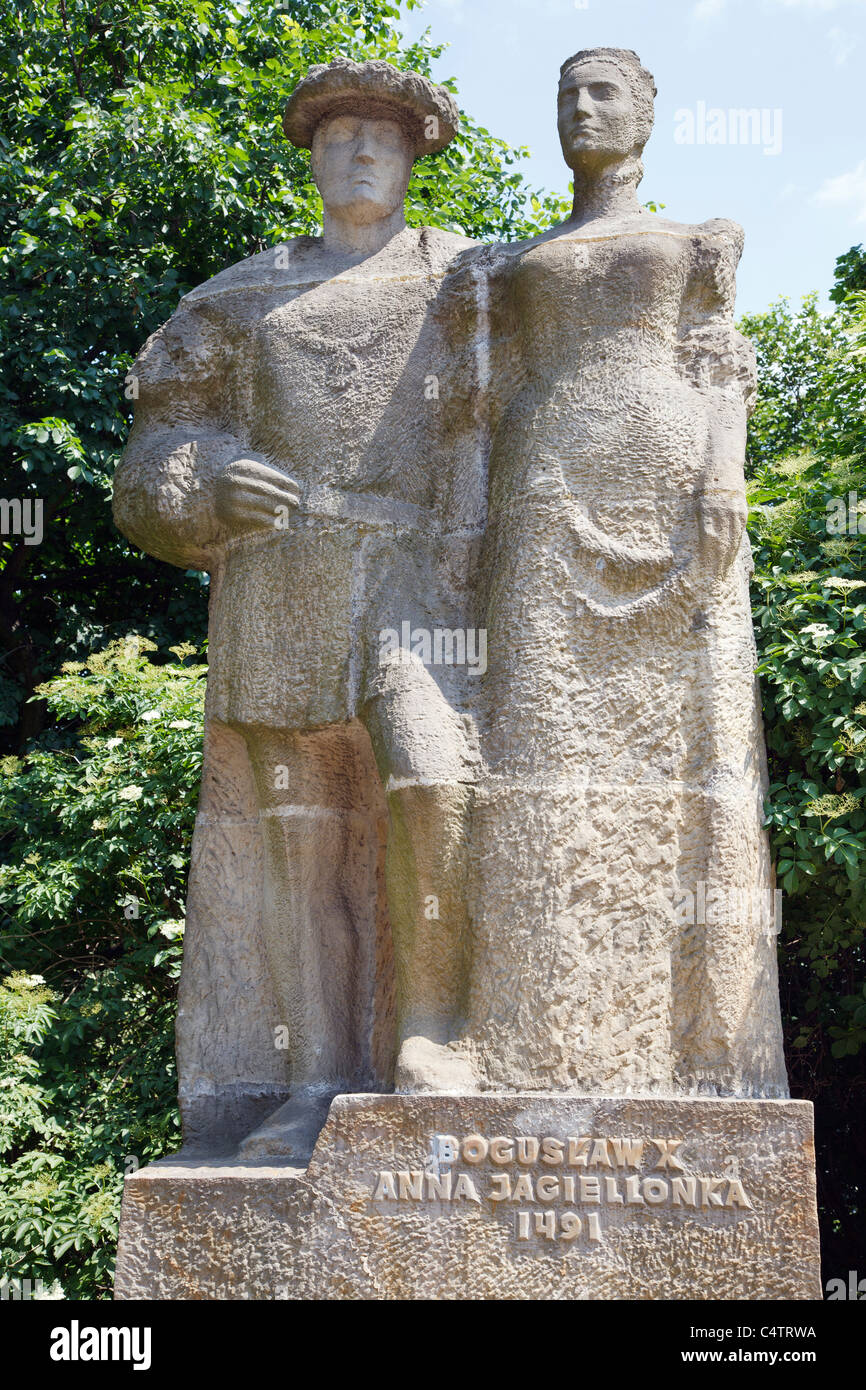 Bogusław X et Anna Jagiellonka statue Hors Château, Szczecin, Pologne Banque D'Images