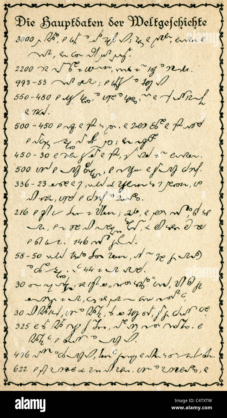 Petit Calendrier de poche pour la sténographie Gabelsberger à système. Page 46. Partie I. Les principales dates de l'histoire du monde. Banque D'Images