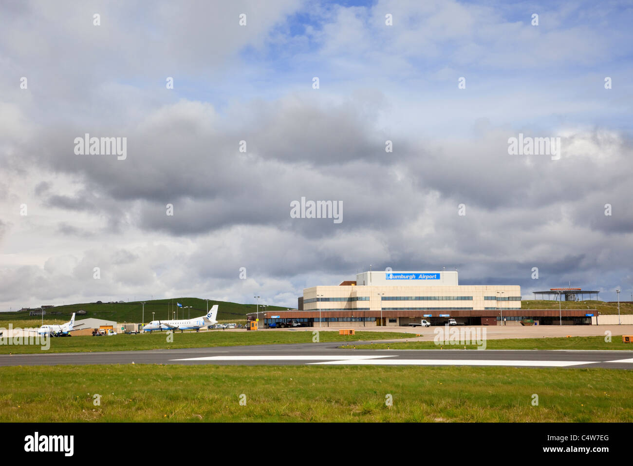 Aéroport de Sumburgh à la pointe sud du continent Shetlands. Sumburgh, îles Shetland, Écosse, Royaume-Uni Banque D'Images