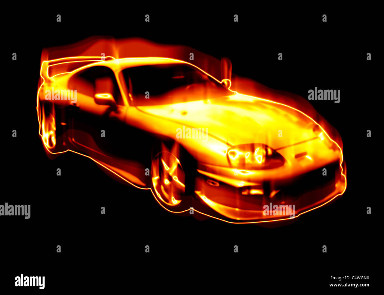 Abstract illustration d'une voiture de sport fiery isolated over noir. Banque D'Images