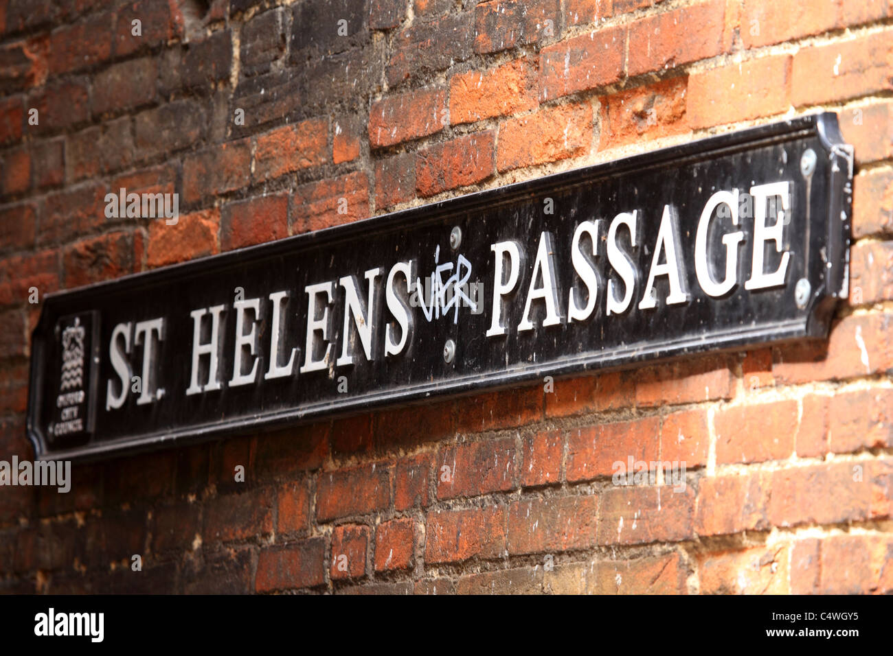 Le signe de St Helens Passage dans Oxford, Oxfordshire, Angleterre. Banque D'Images