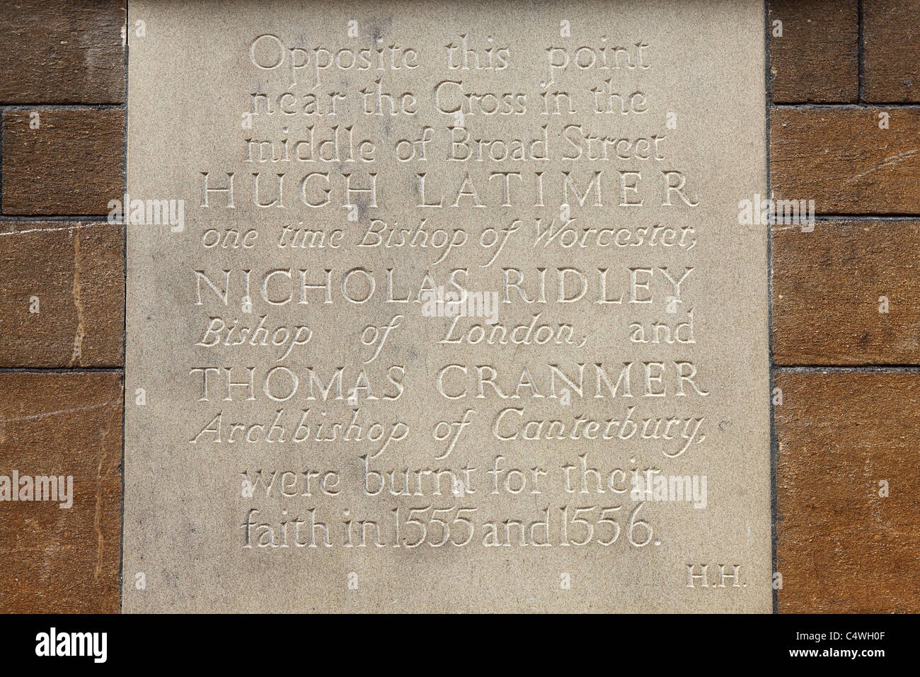 Une plaque records place lorsque l'Oxford martyrs ont été mis à mort en 1555 et 1556. Banque D'Images