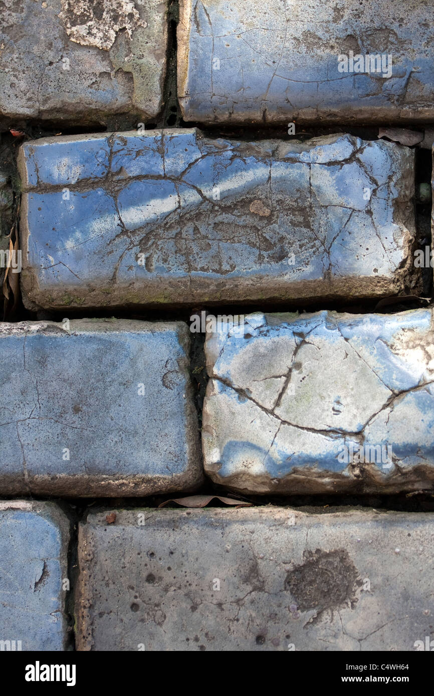 Close up detail de la célèbre pierre de galets bordée rues de la vieille ville historique de San Juan Puerto Rico. Banque D'Images