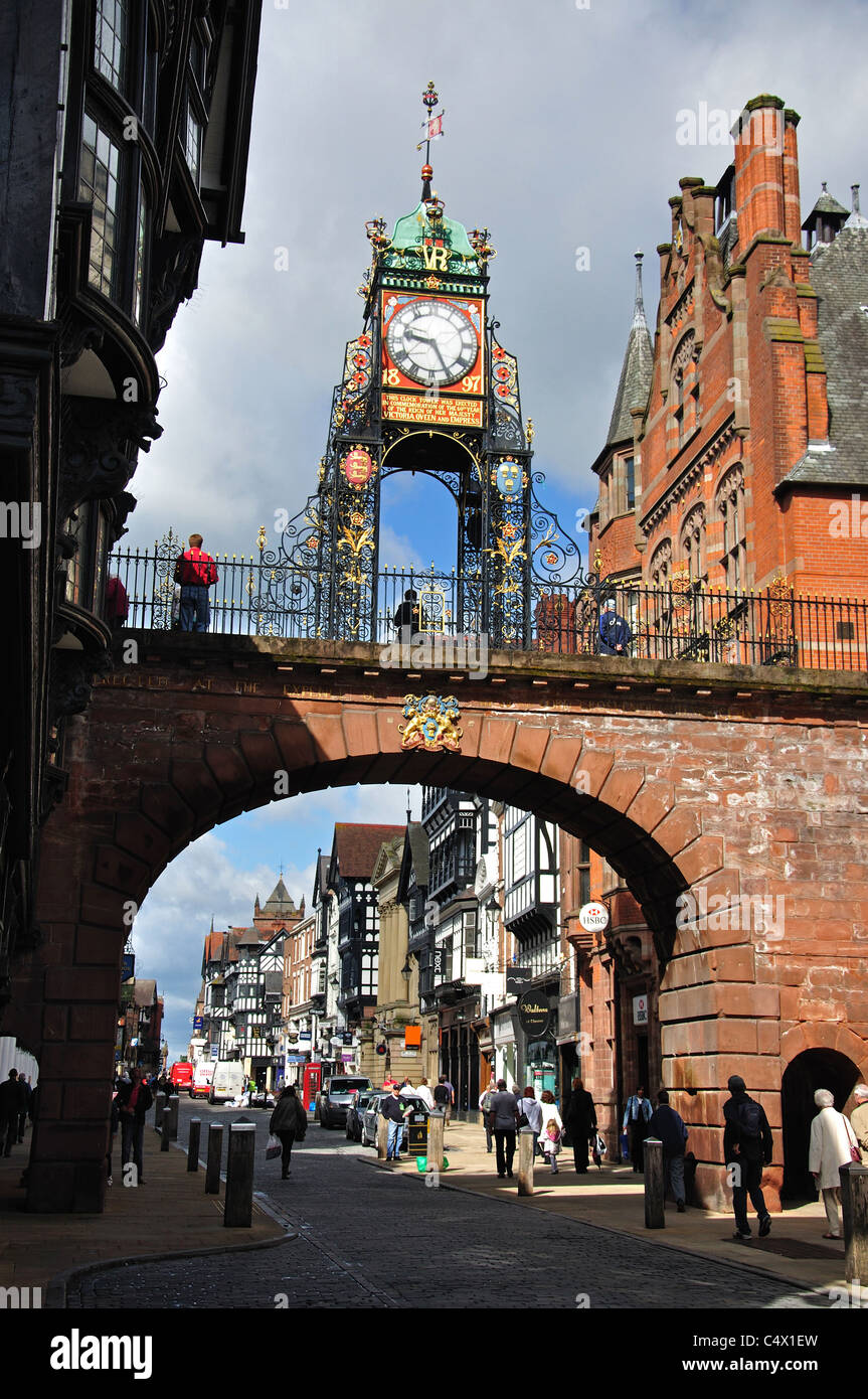 Eastgate Clock Gate, Chester, Cheshire, Angleterre, Royaume-Uni Banque D'Images