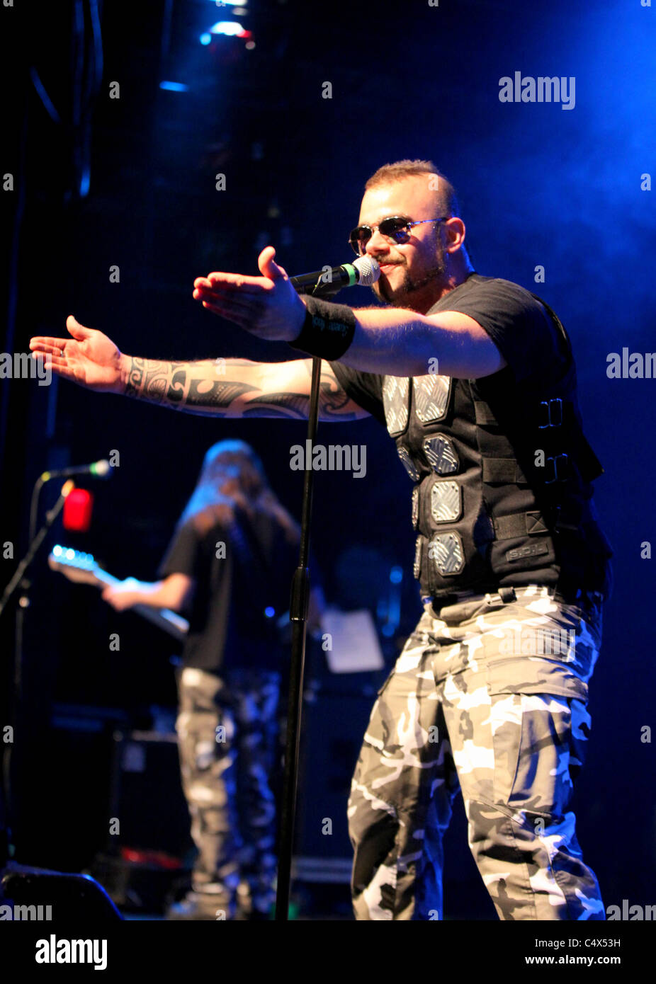 Sabaton --Grammis nommé groupe power metal de Falun, en Suède, en concert à New York, Joakim Brodén - chant, Banque D'Images