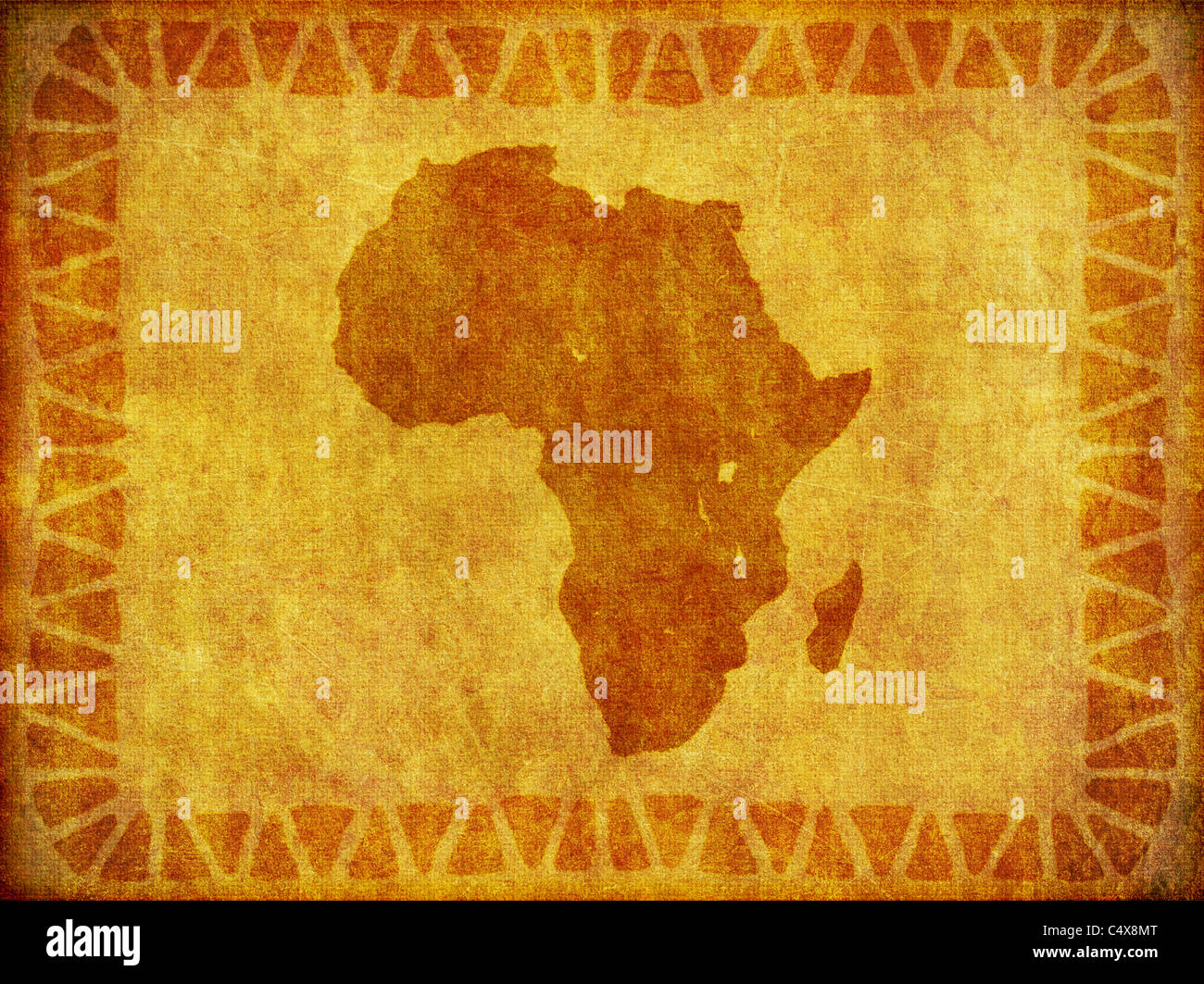 Un motif du continent africain imprimé sur un morceau de vieux matériel. Banque D'Images