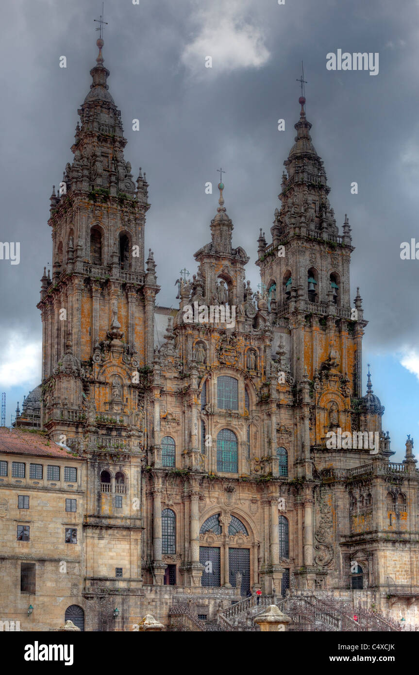 Façade occidentale de la Cathédrale, Saint Jacques de Compostelle, Galice, Espagne Banque D'Images