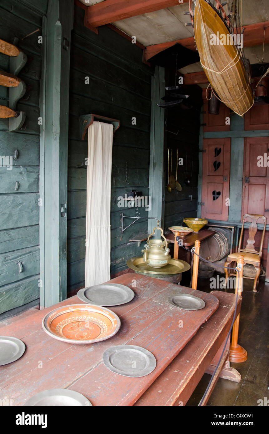 La Norvège, Bergen. Musée hanséatique, l'un des plus vieux bâtiments en bois et les mieux préservées à Bergen, intérieur d'origine. Banque D'Images