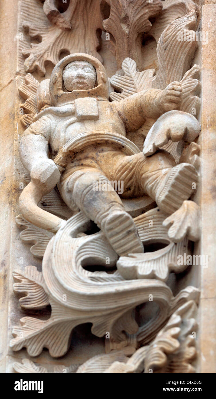 Astronaute sur le portail de la nouvelle cathédrale (Catedral Nueva), Salamanque, Castille et Leon, Espagne Banque D'Images