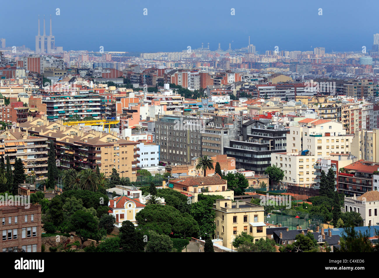 Vue de la ville de Park Guell, Barcelone, Catalogne, Espagne Banque D'Images