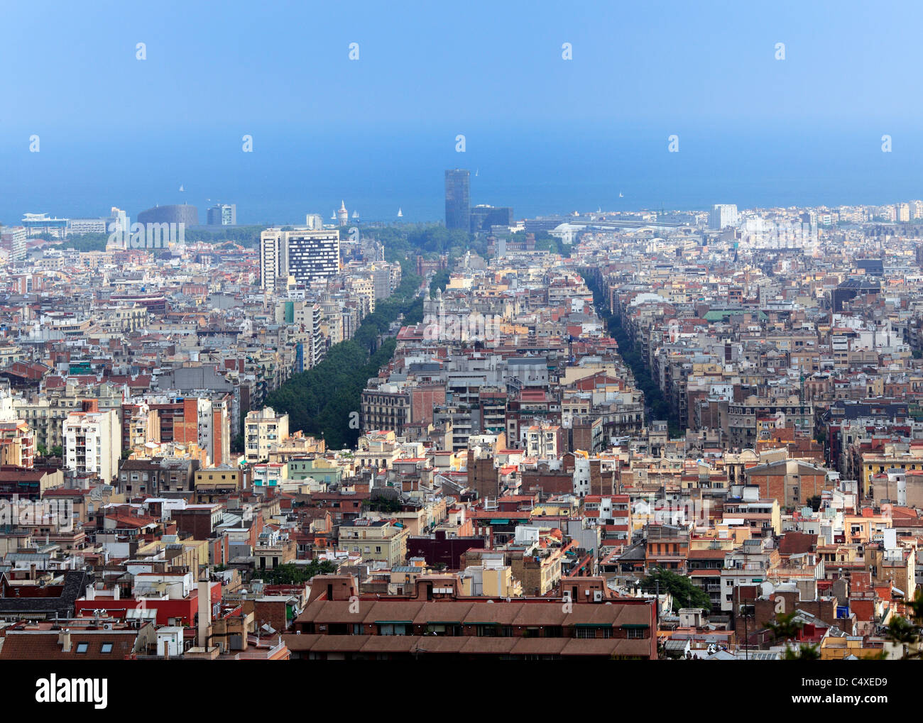 Vue de la ville de Park Guell, Barcelone, Catalogne, Espagne Banque D'Images
