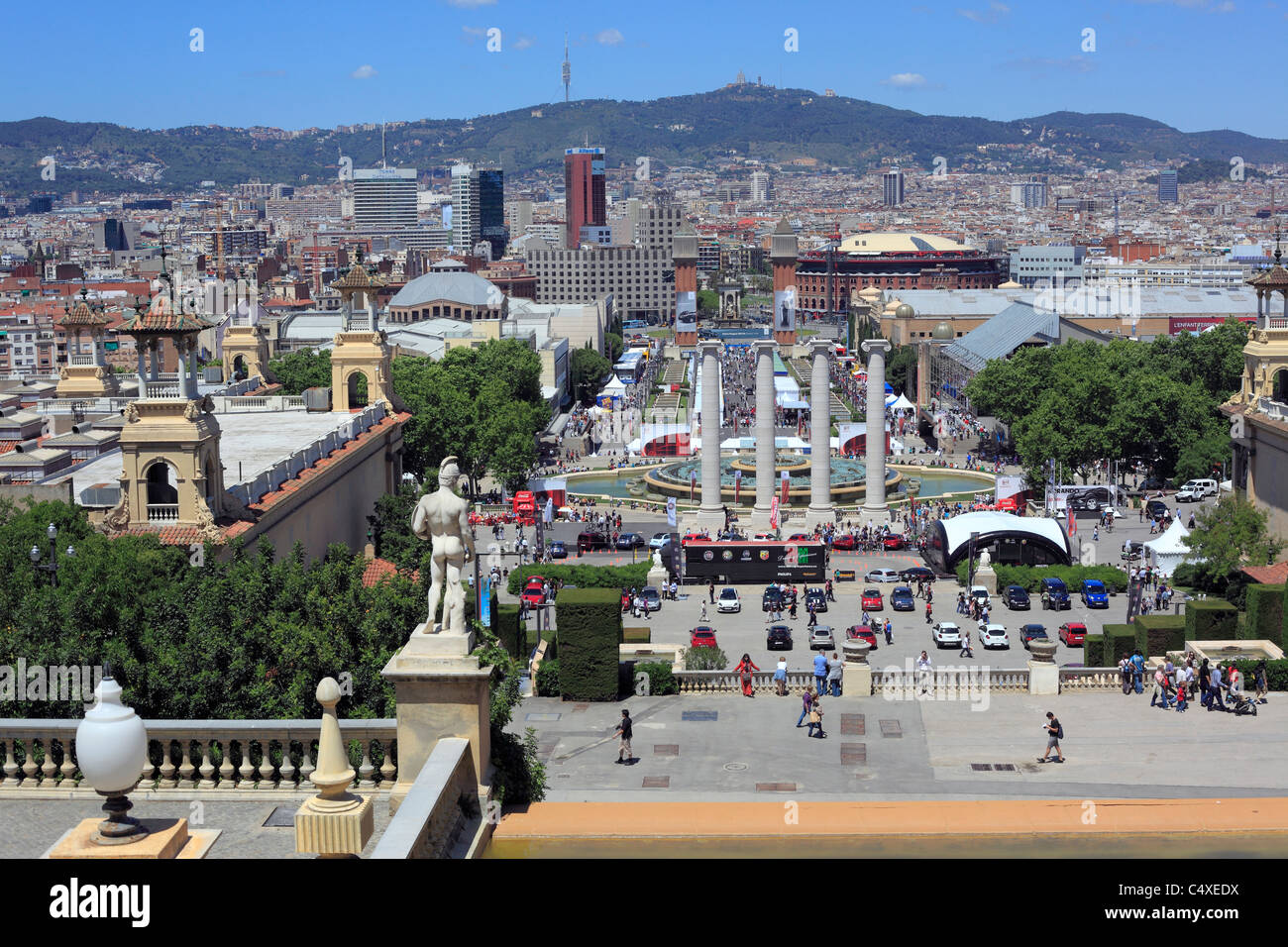 Cityscape du Palau Nacional sur Montjuïc, Barcelone, Catalogne, Espagne Banque D'Images