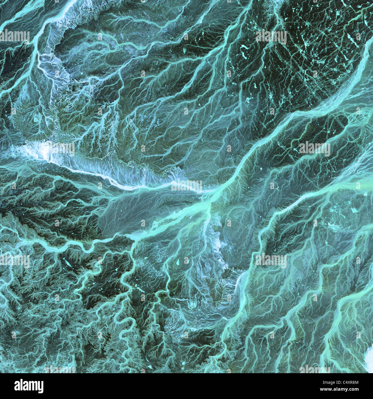 Stark, paysage aride du sud-est de la Jordanie comme de l'espace dans cette image satellite de la NASA. Banque D'Images