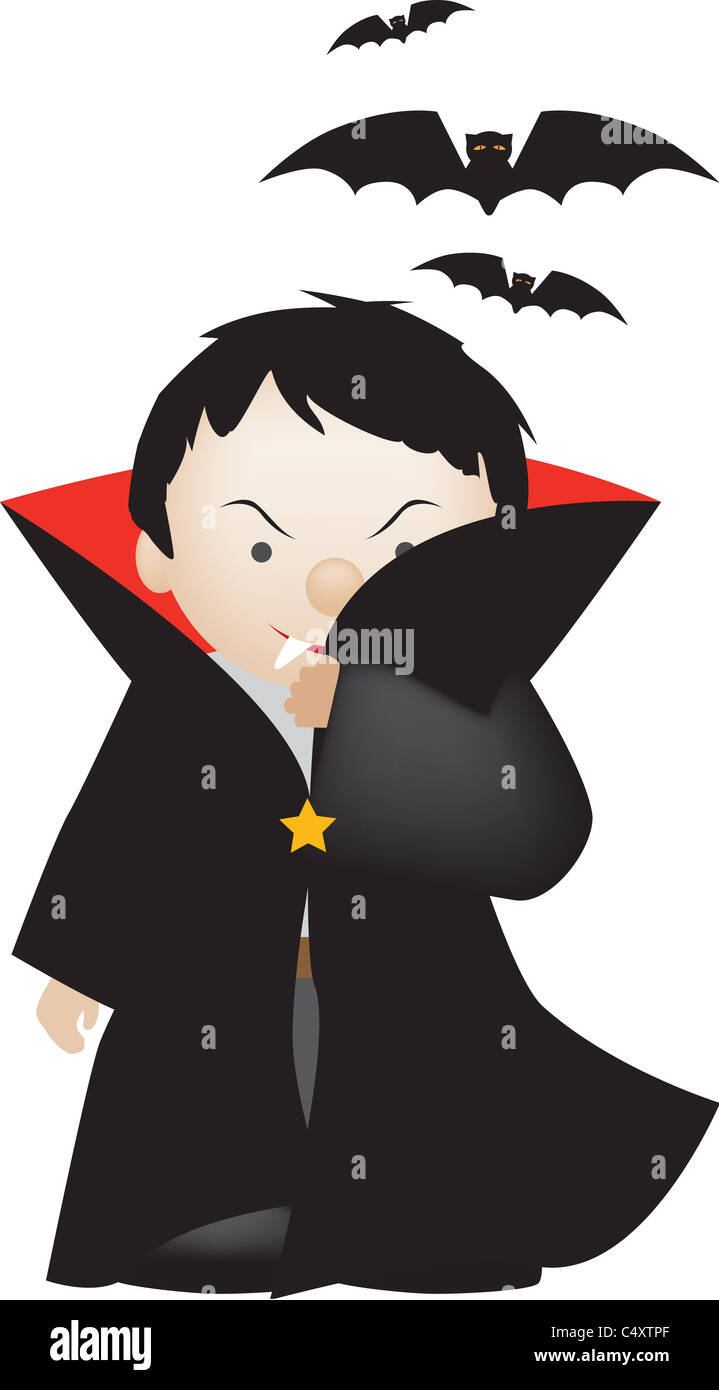 Cute cartoon d'un petit garçon habillé en comte Dracula Banque D'Images